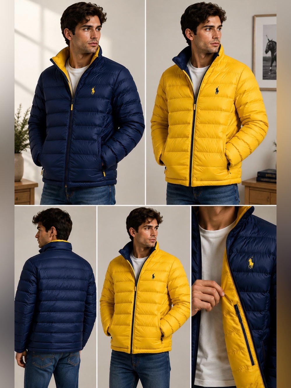 Polo Ralph Lauren Big Kids Reversible Puffer Jacket Navy Yellow XL 18-20